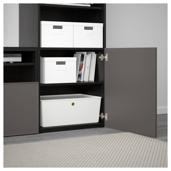 Шкаф для ТВ, комбинированный, стекляные дверцы БЕСТО, черно-коричневый Грундсвикен, темно-серый прозрачное стекло (300x40x230 - фото 4