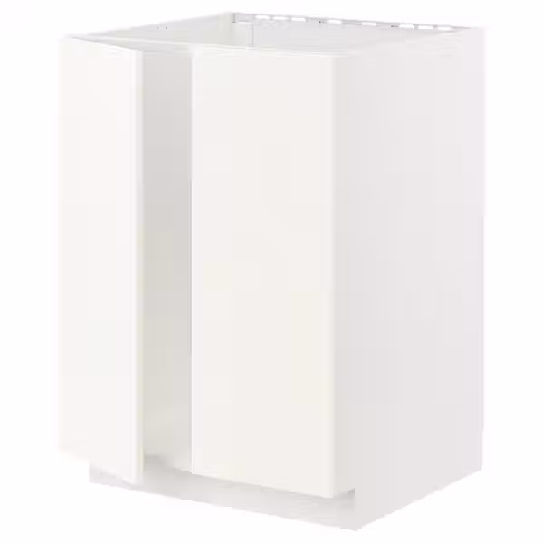 METOD Напольный шкаф для мойки+2 двери - белый/Vallstena белый 60x60 см - фото 1