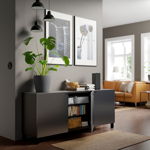 Комбинация для хранения с дверцами, черно-коричневый/РИКСВИК/стуббарп под брашированное темное олово 180x42x74 см IKEA BESTÅ - фото 2