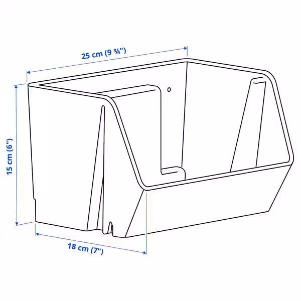 FODERTRÅG ФОДЕРТРОГ Настенный/настольный органайзер - серо-синий 25x18x15 см - схема-чертеж с размерами