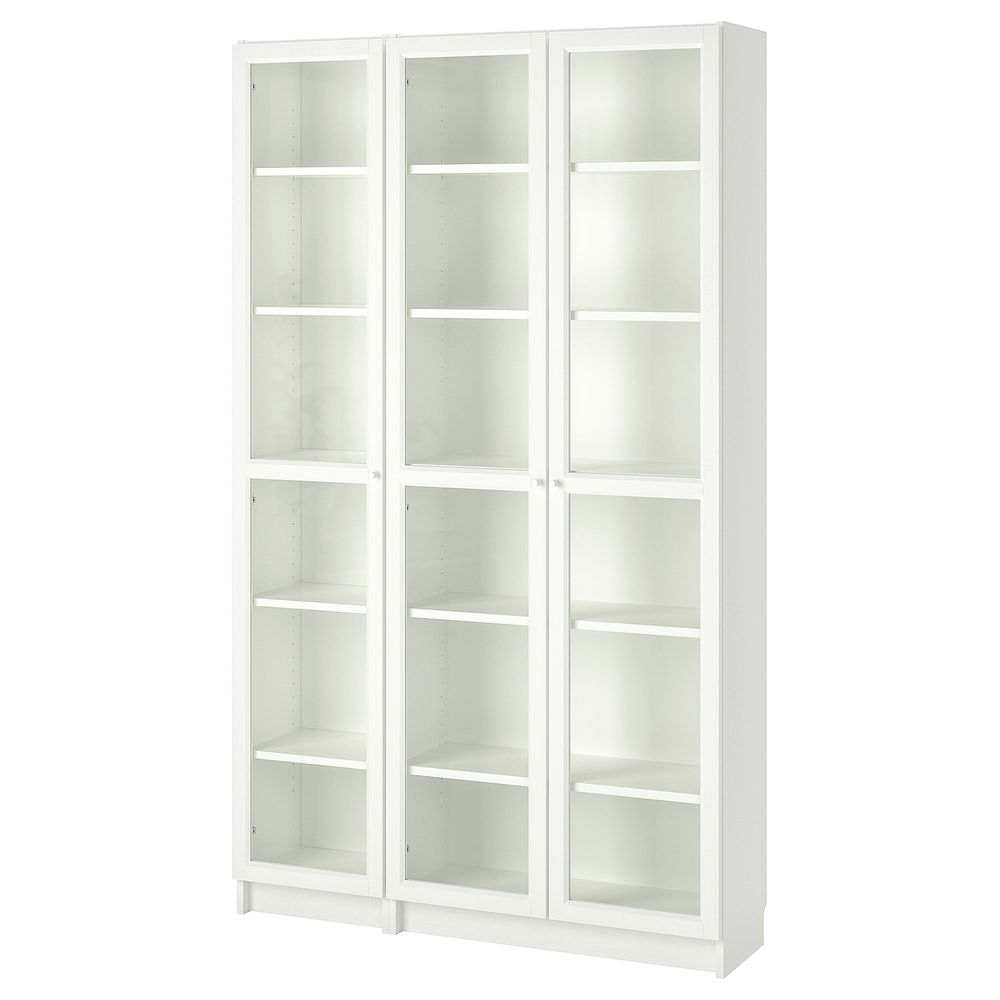 Шкаф книжный со стеклянными дверьми, белый 120x30x202 см IKEA BILLY БИЛЛИ / OXBERG ОКСБЕРГ 192.818.06 - фото 1