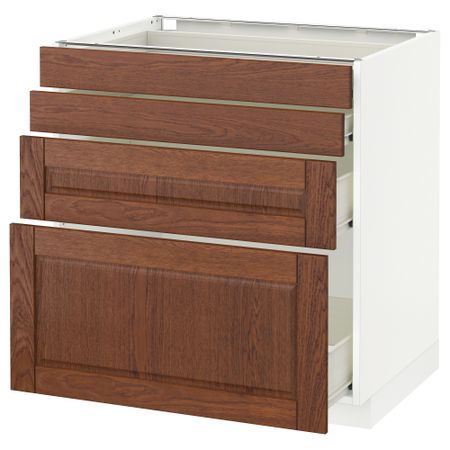 Напольный шкаф 4 фронтальных панели, 4 ящика МЕТОД / ФОРВАРА, белый, Филипстад коричневый