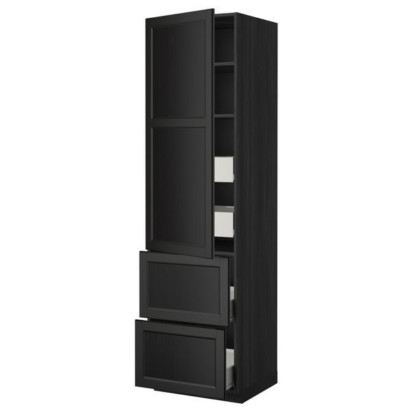 Высокий шкаф + полки, 4 ящика, 2 дверцы МЕТОД / ФОРВАРА, черный, Лаксарби черно-коричневый черно-коричневый - фото 1