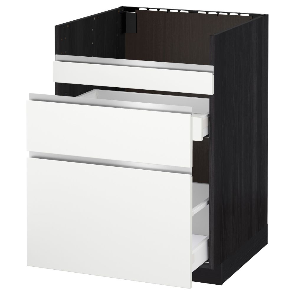 Напольный шкаф под мойку ДУМШЁ, 3 фасада, 2 ящика МЕТОД / МАКСИМЕРА, черный, Нодста белый - схема-чертеж с размерами