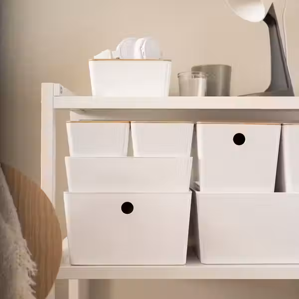 KUGGIS Контейнер с крышкой - белый/бамбук 13x18x8 см - фото 3