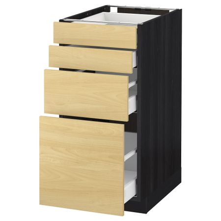 Напольный шкаф 4 фронтальных панели, 4 ящика МЕТОД / МАКСИМЕРА, черный, Тингсрид береза
