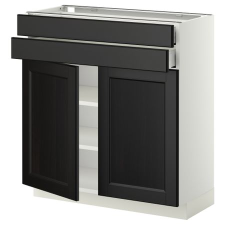 Напольный шкаф, 2 дверцы, 2 ящика МЕТОД / МАКСИМЕРА, белый, Лаксарби черно-коричневый