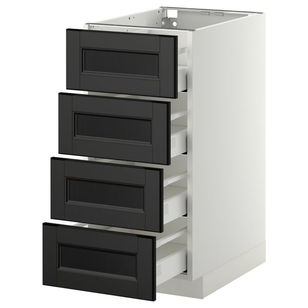 Напольный шкаф 4 фронтальных панели, 4 ящика МЕТОД / МАКСИМЕРА, белый, Лаксарби черно-коричневый - схема-чертеж с размерами