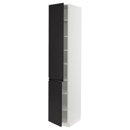 Высокий шкаф с полками, 2 дверцы, белый, Upplöv матовый антрацит, 40x60x220 см IKEA METOD МЕТОД 194.938.89