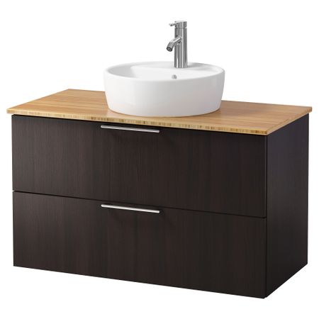 Шкаф п-раковину/столешн45/раковина ГОДМОРГОН/АЛДЕРН / ТОРНВИКЕН, черно-коричневый, бамбук (102x49x74 см)