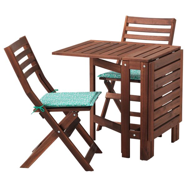 Стол + 2 складных стула для сада ЭПЛАРО, коричневая морилка, Нэстон зеленый - фото 1