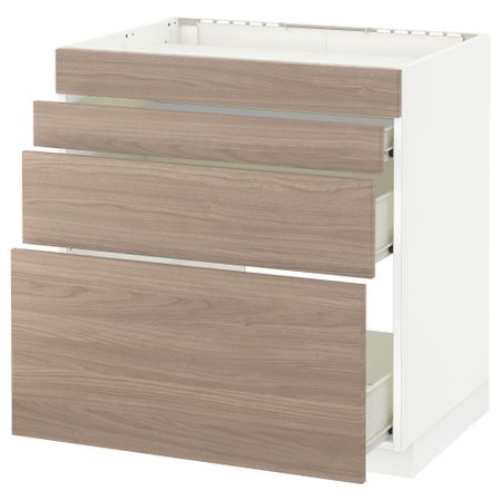 Напольный шкаф для духовки, 4фасада, 3 ящика МЕТОД / ФОРВАРА, белый, Брокхульт светло-серый