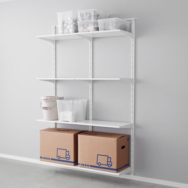 Настенная шина/полки, белый 132x41x199 см IKEA АЛЬГОТ 192.302.37 - схема-чертеж с размерами