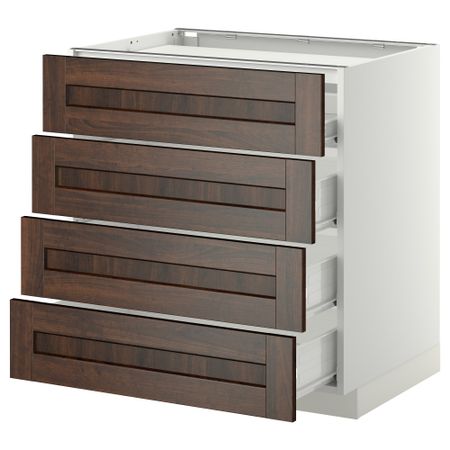 Напольный шкаф, 4 фронтальных панели, 4 ящика МЕТОД / ФОРВАРА, белый, Эдсерум коричневый