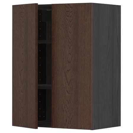 Навесной шкаф с полками, 2 дверцы, черный, Sinarp коричневый, 60x80 см IKEA METOD МЕТОД 794.551.01