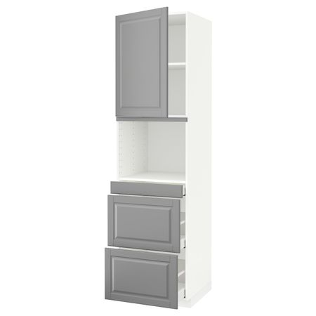 Высокий шкаф для СВЧ/дверца/3ящика, белый/Будбин серый 60x60x220 см IKEA METOD МЕТОД / MAXIMERA МАКСИМЕРА 494.468.58