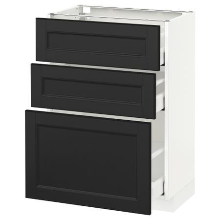 Напольный шкаф с 3 ящиками МЕТОД / МАКСИМЕРА, белый, Лаксарби черно-коричневый