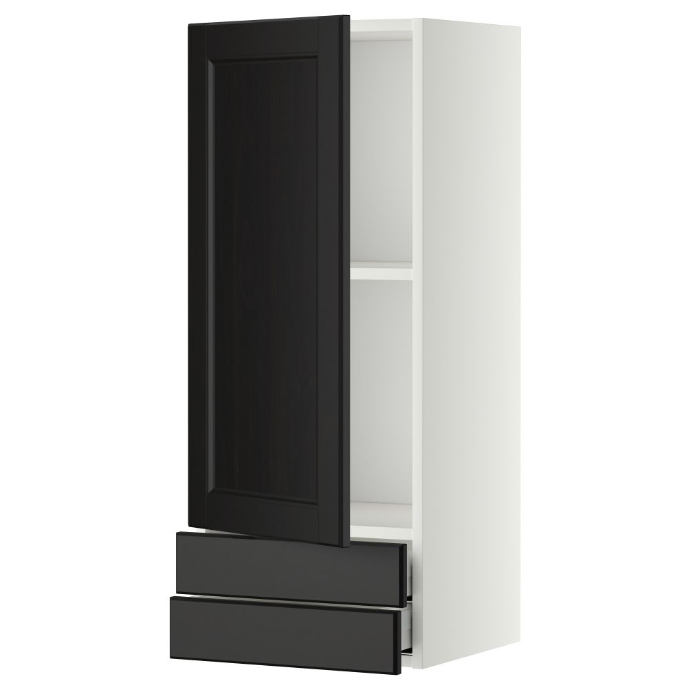 Навесной шкаф с дверцей, 2 ящика МЕТОД / МАКСИМЕРА, белый, Лаксарби черно-коричневый - фото 1