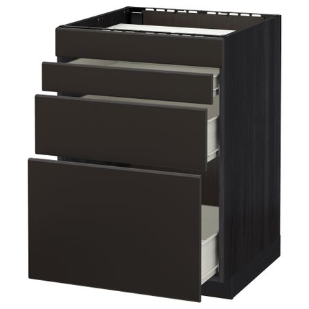 Напольный шкаф для духовки, 4фасада, 3 ящика МЕТОД / ФОРВАРА, черный, Кунгсбакка антрацит