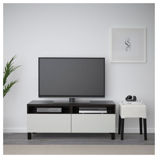 Тумба для ТВ с ящиками БЕСТО, черно-коричневый, Лаппвикен светло-серый (120x40x48 см) - фото 2