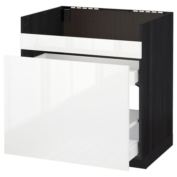 Напольный шкаф под мойку ДУМШЁ, 3 фасада, 2 ящика МЕТОД / МАКСИМЕРА, черный, Рингульт белый - схема-чертеж с размерами