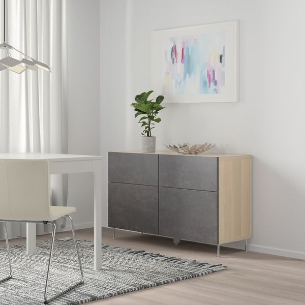 Комбинация для хранения с дверцами/ящ, под беленый дуб Кэлльв/Сталларп/темно-серый под бетон 120x40x74 см IKEA BESTÅ БЕСТО - фото 2