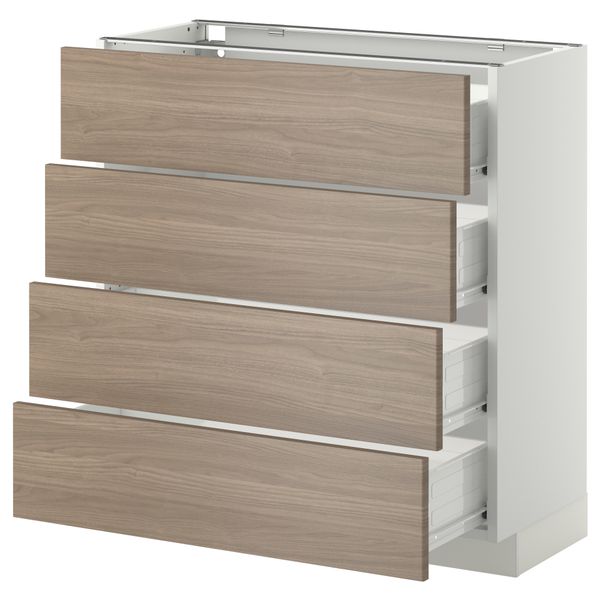 Напольный шкаф 4 фронтальных панели, 4 ящика МЕТОД / ФОРВАРА, белый, Брокхульт светло-серый - схема-чертеж с размерами