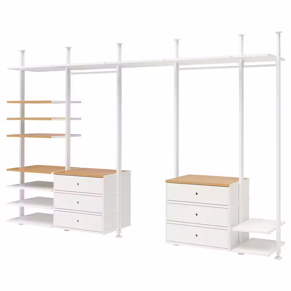 ELVARLI Гардероб, комбинация - белый/бамбук 385x51x222-350 см - фото 1