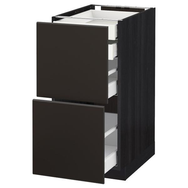 Напольный шкаф 2 фронтальные панели, 2 нижних, 1 средний, 1 высокий ящ, черный/Кунгсбакка антрацит 40x60 см IKEA МЕТОД / - схема-чертеж с размерами