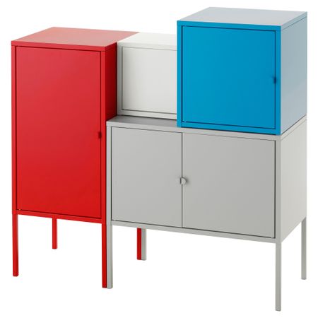 Комбинация для хранения ЛИКСГУЛЬТ, серый/белый, синий/красный (95x92 см)