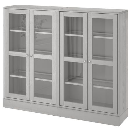 Комбинация для хранения + стеклянная дверцами, 162x37x134 см, серый IKEA HAVSTA ХАВСТА 292.659.62