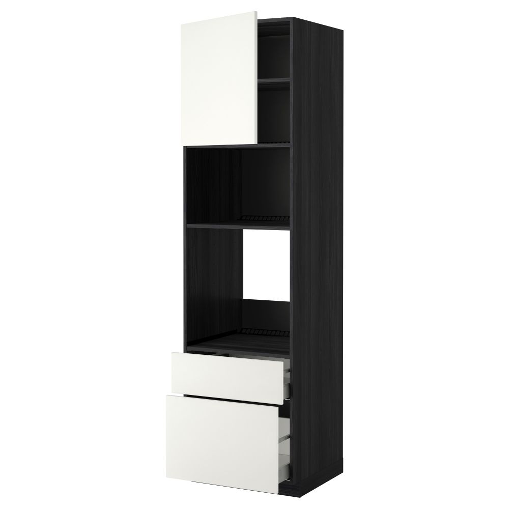 Высокий шкаф для духовки/СВЧ дверца, 2 ящика МЕТОД / МАКСИМЕРА, черный, Хэггеби белый - фото 1