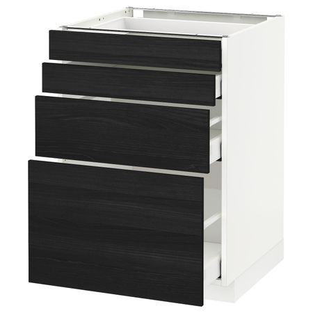 Напольный шкаф 4 фронтальных панели, 4 ящика, белый, Тингсрид черный 60x60 см IKEA МЕТОД / МАКСИМЕРА 792.357.84