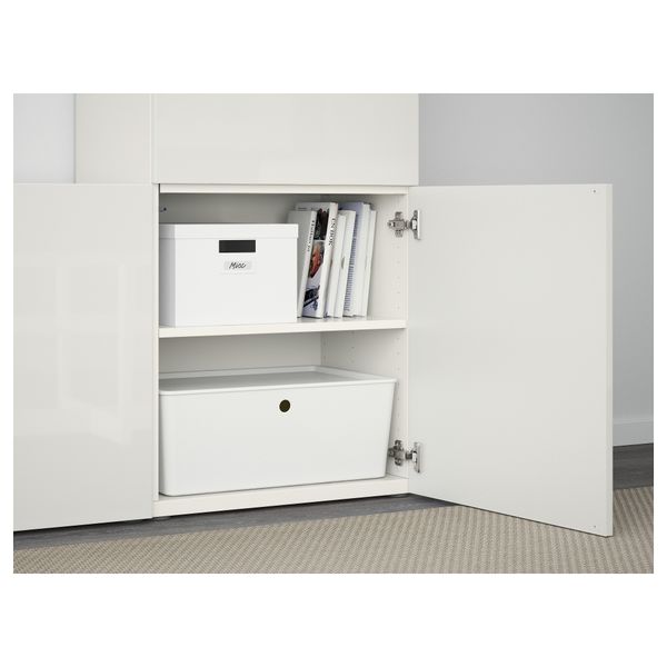 Шкаф для ТВ, комбинированный, стекляные дверцы БЕСТО, белый, Сельсвикен глянцевый/белый прозрачное стекло (300x40x192 см) - фото 3