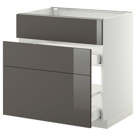 Напольный шкаф под мойку + 3 фронтальных панели, 2 ящика МЕТОД / МАКСИМЕРА, белый, Рингульт серый