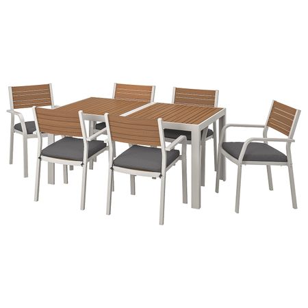 Стол + 6 кресел,д/сада, светло-коричневый/ФРЁСЁН/ДУВХОЛЬМЕН темно-серый 156x90 см IKEA ШЭЛЛАНД 292.664.81