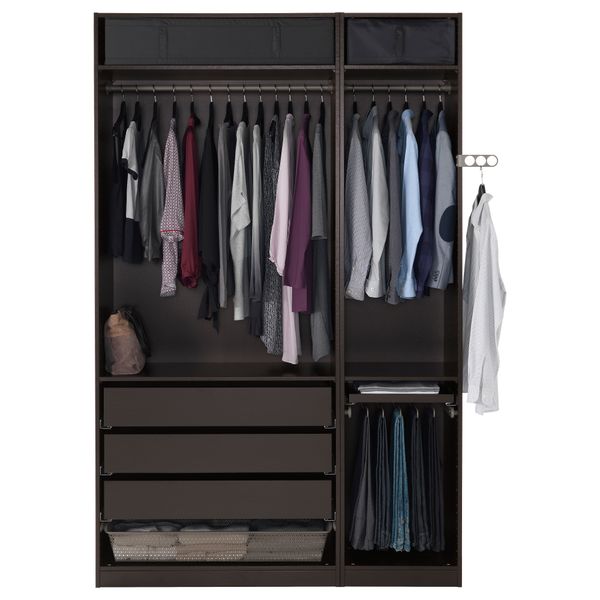 Гардероб ПАКС, черно-коричневый, Февик матовое стекло (150x60x236 см) - схема-чертеж с размерами