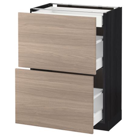 Напольный шкаф, 2 фасада, 3 ящика МЕТОД / МАКСИМЕРА, черный, Брокхульт светло-серый