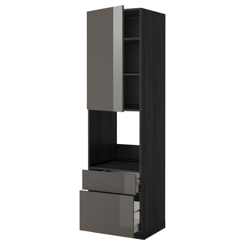 Высокий шкаф для духовки + дверь, 2 ящика МЕТОД / МАКСИМЕРА, черный, Рингульт серый - фото 1