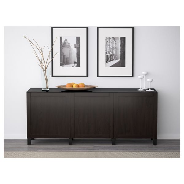 Комбинация для хранения с дверцами БЕСТО, Ханвикен черно-коричневый (180x40x74 см) - схема-чертеж с размерами