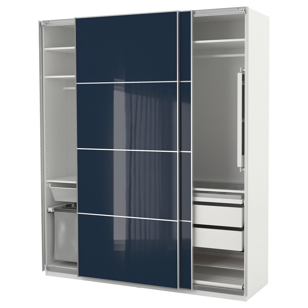 Гардероб ПАКС, белый Хокксунд, глянцевый черно-синий (200x66x236 см) - фото 1