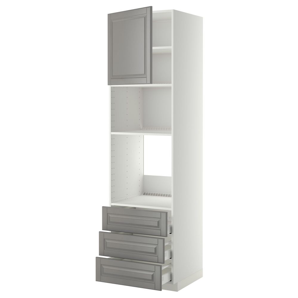 Высокий шкаф для духовки/СВЧ дверца, 3 ящика МЕТОД / МАКСИМЕРА, белый, Будбин серый - фото 1