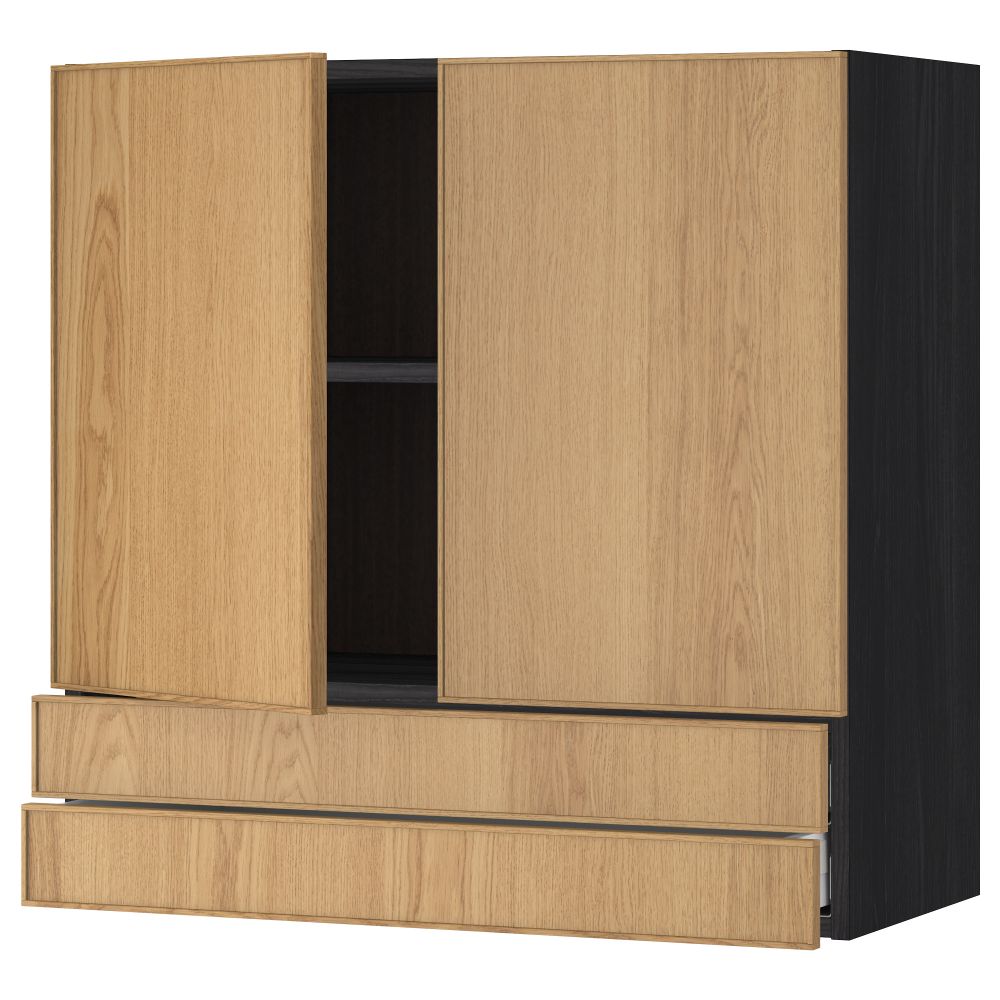Навесной шкаф, 2 дверцы, 2 ящика МЕТОД / МАКСИМЕРА, черный, Экестад дуб - схема-чертеж с размерами
