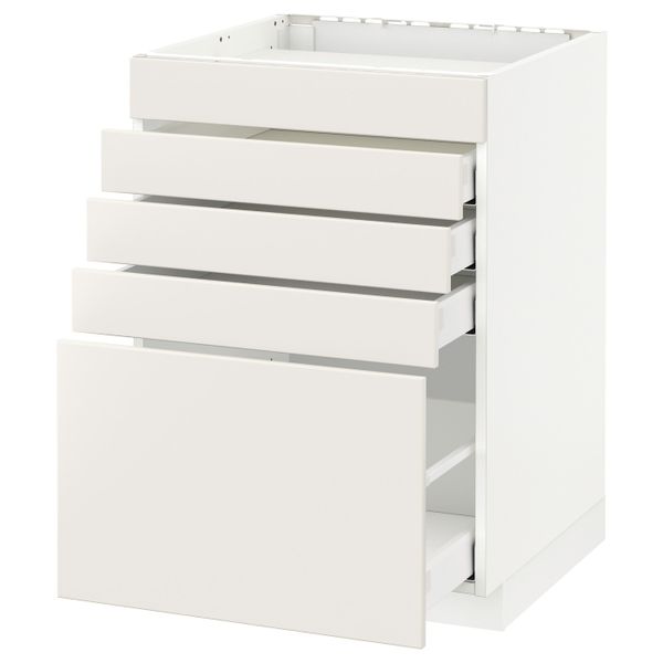 Напольный шкаф для варочной панели/5фасад/4ящ, белый/Веддинге белый 60x60 см IKEA METOD МЕТОД / MAXIMERA МАКСИМЕРА 192.347.87 - схема-чертеж с размерами