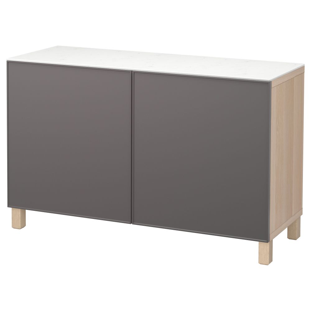 Комбинация для хранения с дверцами БЕСТО, под беленый дуб, Грундсвикен темно-серый (120x42x74 см) - фото 1