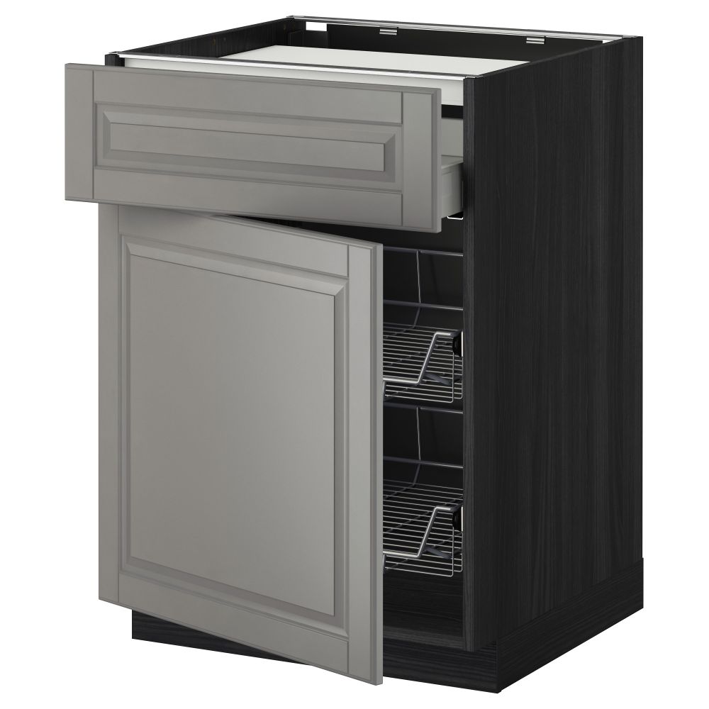 Напольный шкаф для варочной панели, ящик, 2 проволочных корзины МЕТОД / МАКСИМЕРА, черный, Будбин серый (60x60 см) - фото 1