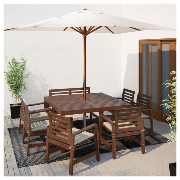 Стол + 6 кресел + скамья для сада ЭПЛАРО, коричневая морилка, Холло бежевый - фото 2