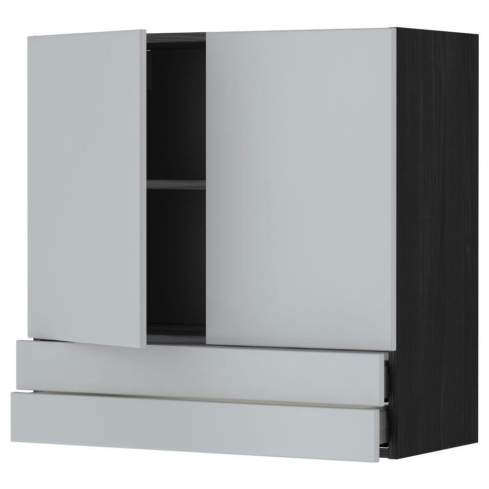 Навесной шкаф, 2 дверцы, 2 ящика МЕТОД / МАКСИМЕРА, черный, Веддинге серый - фото 1