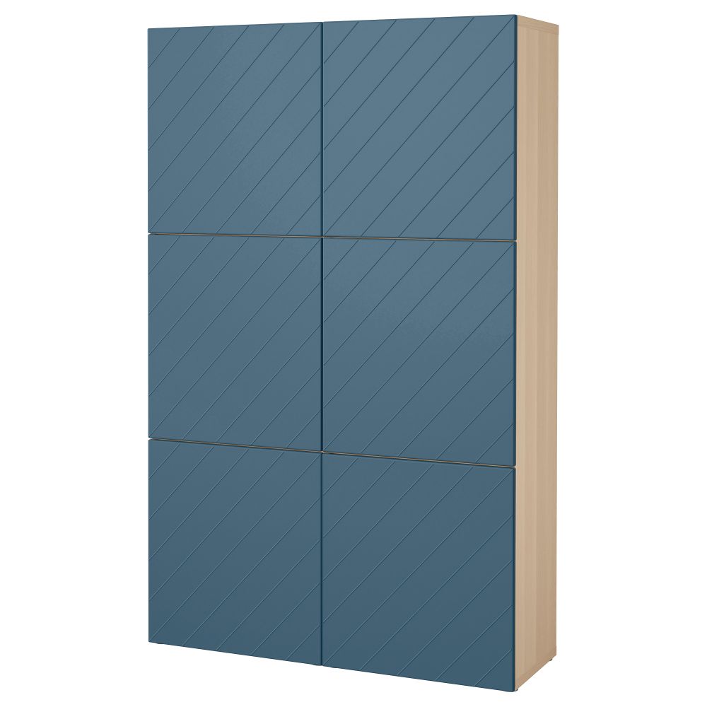 Комбинация для хранения с дверцами БЕСТО, под беленый дуб, Халлставик темно-синий (120x40x192 см) - фото 1