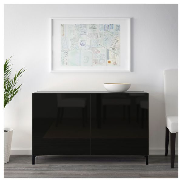 Комбинация для хранения с дверцами БЕСТО, черно-коричневый, Сельсвикен глянцевый/черный (120x40x74 см) - схема-чертеж с размерами